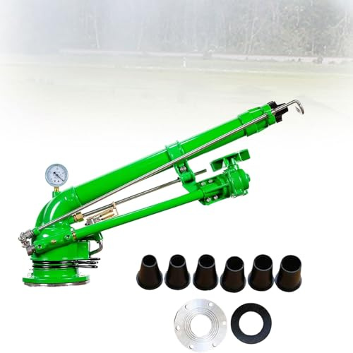 Pistolet D'arrosage À Turbine, Arroseur Agricole De 5 Cm avec 6 Buses De Rechange, Arrosage À 360° sur Grande Surface, Rayon De Pulvérisation De 29 À 57 M, pour Ferme, Parc Et Forêt