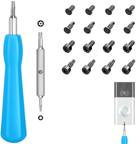 Poeland Doorbell Screwdriver, Double-Ended Screwdriver Replacement with 16pcs T6 T15 Screws for All Doorbell, Compatible with Video Doorbell 2, Pro and Elite (Blue)