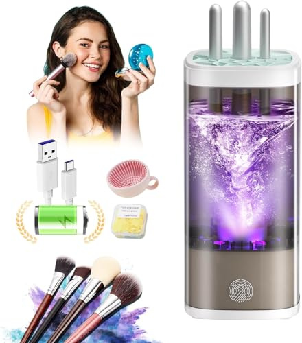 IUHFSIFS 5.0 Upgrade Make Up Brush Cleaner【Eliminates 99.99% of Makeup Residue】Electric Brush Cleaner【7000 RPM Turbo Motor】Universal 1-Button Cleaner, Makeup Brush Cleaner Circuit Upgrade