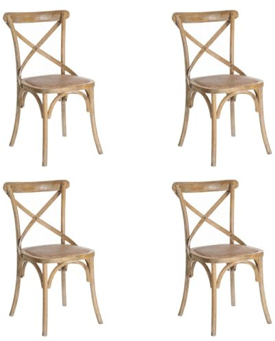 4 sillas de comedor Aspas de madera de olmo marrón y asiento de ratán