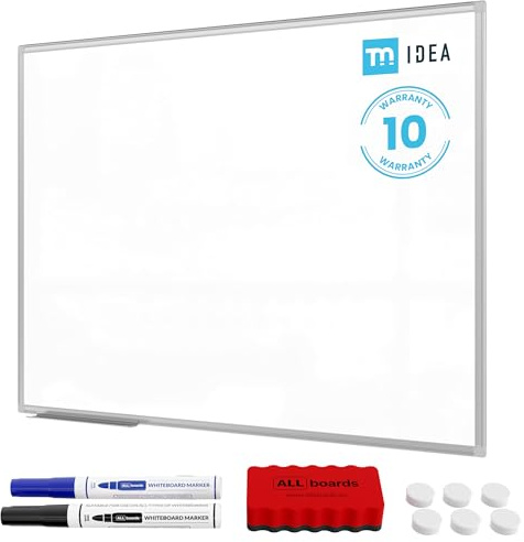 TM IDEA® Reihe Flex Magnetisches Whiteboard 90x60 cm Magnettafel kratzfest und trocken abwischbar mit 2 Whiteboard Stifte, 6 Magnete und 1 Schwamm, für Schule, Haus und Büro