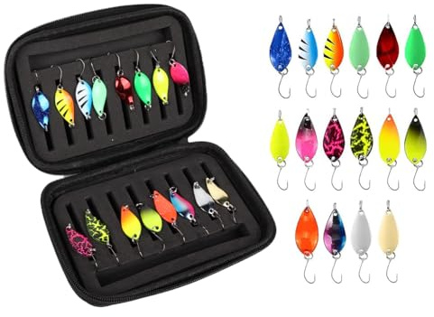 Abiyou Cucharas para Trucha, 16 Piezas Cucharillas Pesca Trucha, 2.5/3.5/5g, Cucharillas de Pesca Kit, Kit Señuelosde Cucharilla de Pesca, Cucharillas de Trucha, para Trucha, Lucio, Perca
