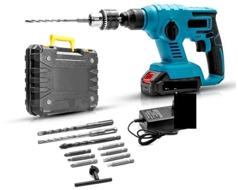 Trapano a percussione elettrico senza spazzole da 21 V, trapano a batteria, utensili elettrici rotanti multifunzione ricaricabili for batteria da 18 V(2 battery)