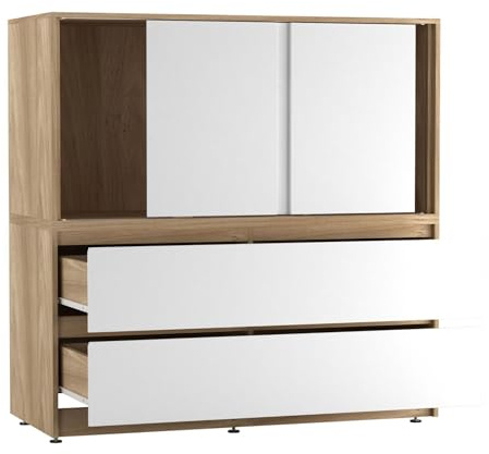 Large 120cm Sliding Door Cabinet with 4 Drawers, Modern Dining Room, Bedroom Storage, 3 Smooth Glide Doors, Deep 2-in-1 Drawers, Spacious Sideboard Cupboard Pantry for Crockery, Clothes & Essentials