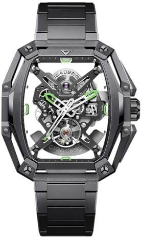 CIGA Design Z Series Hunter Automatisk Mekanisk Klocka, Egenutvecklad Kaliber CD-07, Tre-lagers Oktagonal Tonneau, Avsmalnande H-Länk Stålarmband, Vattentät Klocka för Män och Kvinnor
