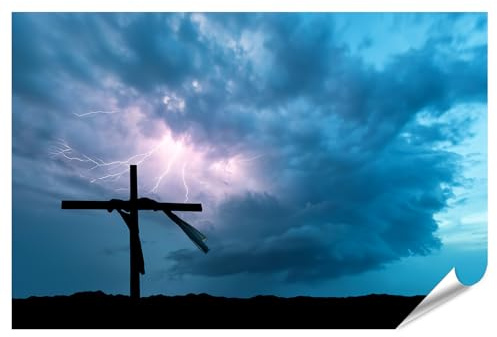 islandburner XXL Bild Poster Kreuz und Gewitter am stürmischen Himmel im Abendlicht Premium Bilder Fotodruck