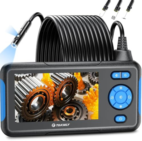 T TAKMLY Endoscope Camera with Light, Dual Lens 1080P Industrial Borescope with 8 LED Lights, 4.3'' Inspection Snake Cameras, 16.4FT Semi-Rigid Cable, IP67 Waterproof (Blue)