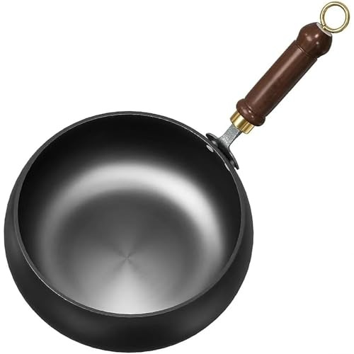 Padella ferro forgiata a mano, non rivestita e antiaderente, padella giapponese multiuso per cottura lenta e fritti, compatibile fornelli a gas e induzione(Without wooden lid,28cm)