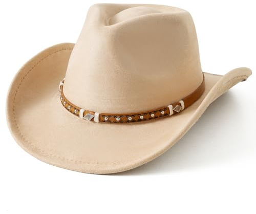 Jastore Faux-Suede Cowboy Hat for Kids Girls Boys with Shapeable Wide Brim Western Hats for Cowboys and Cowgirls (US, Age, 6 Years, 12 Years, Beige)