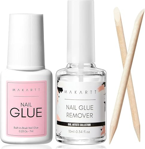 Makartt Nail Glue Remover Set 7ml Nagelkleber Extra Stark Für Tips | 2 In 1 Nagelkleber Set Mit Entferner, Extra Starkem Halt, Schneller Anwendung Für Press On Nails Und Kunstnägel Ohne UV
