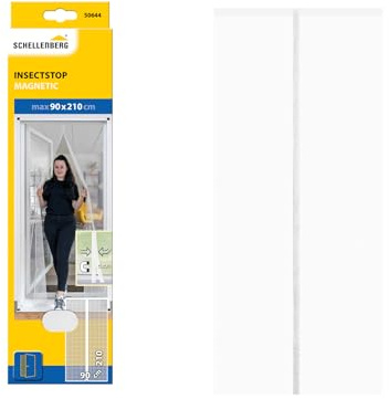 Schellenberg cortina magnética antiinsectos, 90 x 210 cm, blanca, poliéster, con velcro, ajustable para puertas de balcón y terraza, 50644