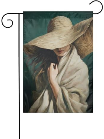 Ästhetische Gartenflagge für Damen, groß, Strohhut, 30 x 45 cm, vertikal, doppelseitig, Bauernhaus, Urlaub, Außendekoration, Hofflagge
