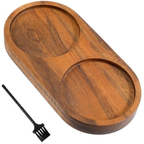 Guduling 15x7.5cm Akazienholz Tablett Oval, Salz- und Pfeffermühle Tablett, Pfeffermühlentablett, Wooden Tray mit Reinigungsbürste, Innendurchmesser 6.3cm, Serviertablett Holz Oval