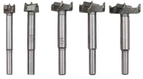 5 Pc Carbide Forstner Drill Bit Set, PR2-23mm HSS Wood Boring Tools with Stopper, for Clean Flat-Bottom Holes in Wood