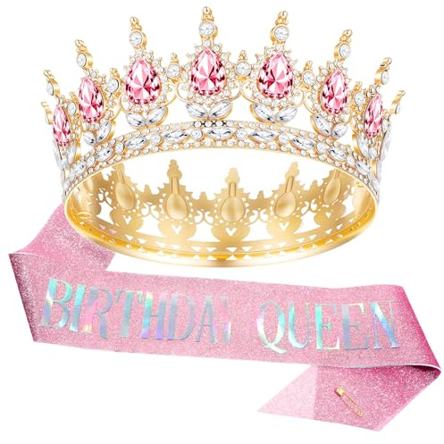 Damen Geburtstagskrone Schärpe Geburtstagskönigin Schärpe & Strass Tiara Set Königin Schärpen & Strass Tiara Kit für Erwachsenwerden Zeremonie Jungesellinenabschied Party Dekoration Birthday Queen