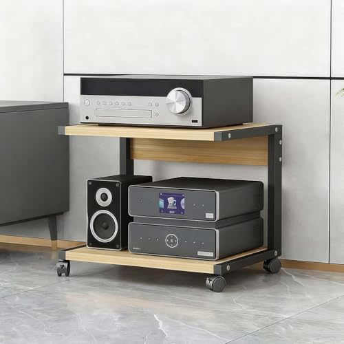 TAUIANE Mueble Multimedia De 2 Niveles, Estante para Consola De Videojuegos, EstanteríA Moderna para Audio Y VíDeo, con Ruedas, Estantes De Madera, para SalóN O Sala De Juegos,002,50x40x45cm