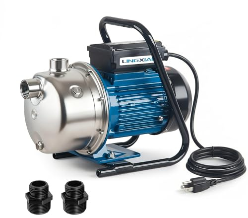 LINGXIAO 1HP Irrigation Pump, 1110 GPH, Portable Shallow Well Pump, 115V, 141 FT Height, Stainless Steel Sprinkler Pumps for Garden Lawn Farm Irrigation System, Transfer Water