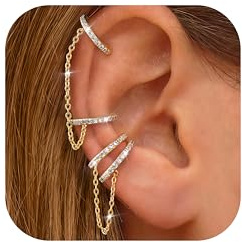 Ear Cuff Pendientes Oreja Sin Agujero - Ajustable Earcuffs Mujer Pendientes Clip Sin Agujero,HipoalergéNicos Ear Cuff Plata/Dorado Piercing Oreja Helix Falsos Earcuff Con Caja De Regalo Dorado Cadena