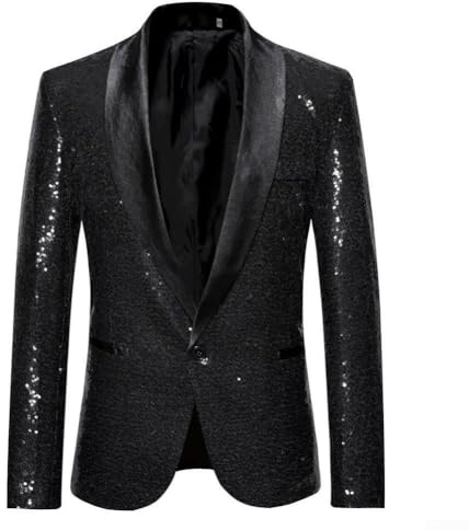 Traje para hombre, chaqueta blazer de lentejuelas X35, estilo europeo, chaqueta de rendimiento para discoteca, banquete, formal, abrigo para fiesta en escenario (XL negro)