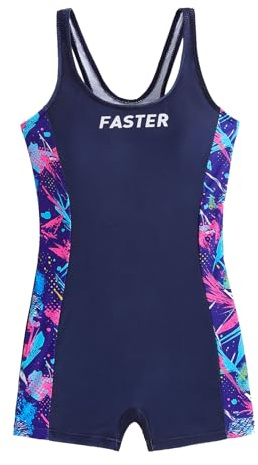 Xumplo Girls Athletic One Piece Swimsuit Kids Racerback Swimming CostumeTweens Letter Print Legsuit Bathing Suit