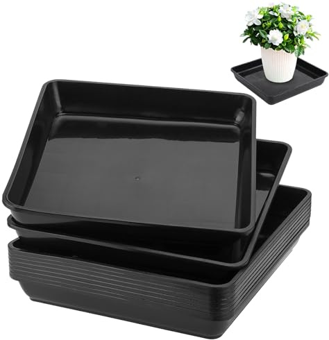 LCSHENGMIN 10 stycken blomkrukor underlägg kvadratisk, 30 x 30 cm, fyrkantig växtkruka växter underlägg, växtunderlägg kvadratisk av plast, svart för utomhus inomhusväxter, svart