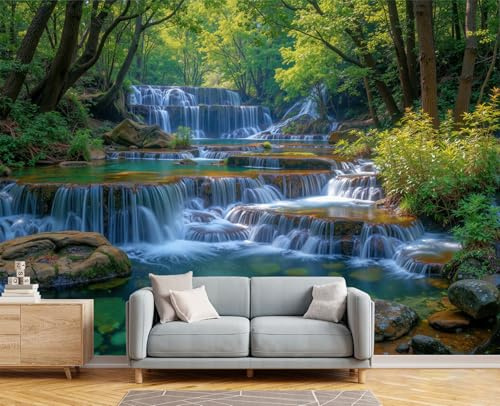 Papel Pintado Pared Panorámico Fotomurales Cascadas Lagos Pintura Paisajes Naturales Sala De Estar Dormitorio 200X140Cm Murales De Pared Papel Pared