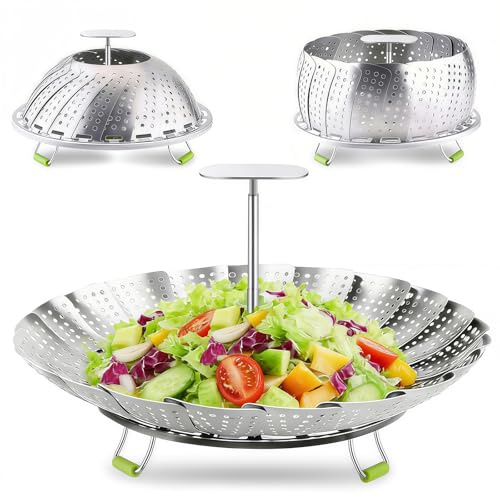 Kozdtiz Dampfeinsatz für Topf, Einstellbar Dünsteinsatz(18-28cm), Dampfgarer Einsatz mit Ausziehbarem Griff, Edelstahl Dampfgarer Ausziehbarer Dampfgarkorb für Gemüse Meeresfrüchten