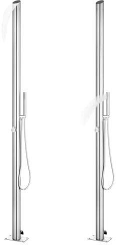 Mokuyary Trädgårdsdusch med grå bas 225 cm rostfritt stål, trädgårdsdusch för camping, trädgård, pool, utomhus -C