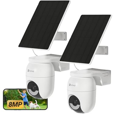 EZVIZ 2PK CB8 Lite 4K+ Solpanel 5W Övervakningskamera Utomhus Batteri, 360° Pan/Tilt, AOV-läge, AI-detektering Person/Fordon, Mörkerseende i Färg, WiFi 6(2.4Ghz), Aktivt Försvar, Tvåvägsljud