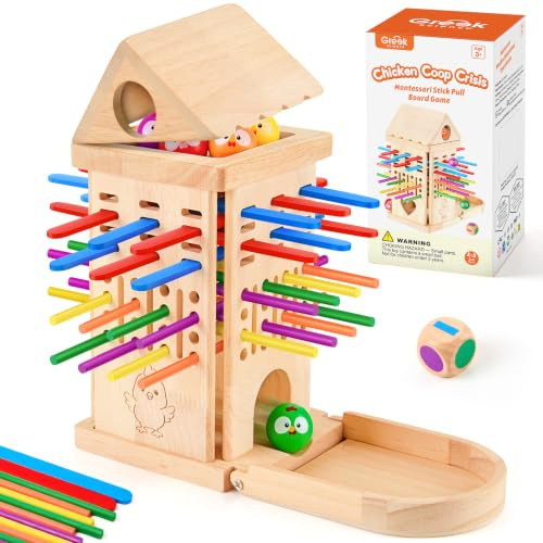 Greek Science Holz Balance-Spiel mit Stäbchen für Kinder 3-8 Jahre | Holz Hühner Familienspiel, Motorikspielzeug Lernspielzeug, Feinmotorik, Montessori Geschenk, Kugelbahn Spaß, Bildschirmfrei