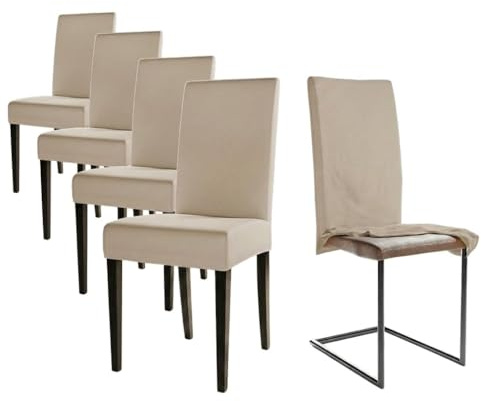 Staboos Stuhlhussen 4er Set Schwingstühle, Stretch Stuhlbezug Beige | Chair Cover & Stuhlüberzieher, 96% Baumwolle, Öko-Tex 100, waschbar – für Esszimmer, Küche, Feste, Hochzeit & Gastronomie