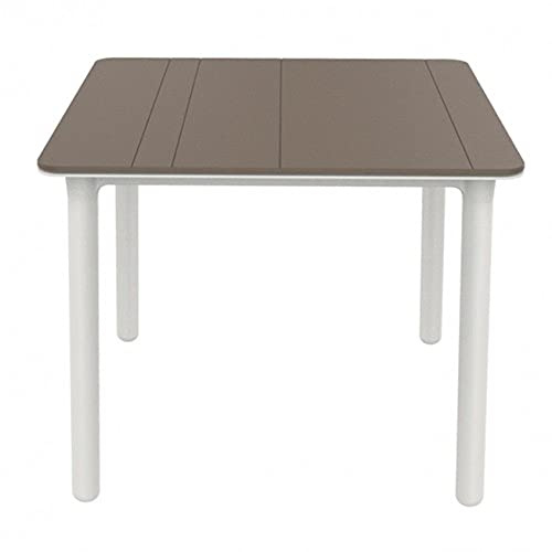 Resol Noa Tavolo quadrato interno, esterno 90x90 | giardino, terrazza, balcone, soggiorno, cucina, sala da pranzo | design, leggero, multiuso | 2-4 persone | Piede bianco - Tavola cioccolato