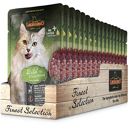 Leonardo Fresh Bag [16 x 85 g Multipack] | Grain-Free Wet Food for Cats | Wet Food Complete Food in Single Portion Bag (Wild + Blueberry, 85 g)