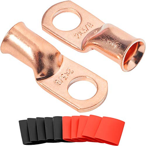 SVAAR 10pcs 2 AWG-3/8 Ring Battery Cable Lugs,0 Gauge Copper Battery Lugs, UL Listed Heavy Duty Wire Lugs,Battery Cable Ends with 3:1 Heat Shrink Tubing