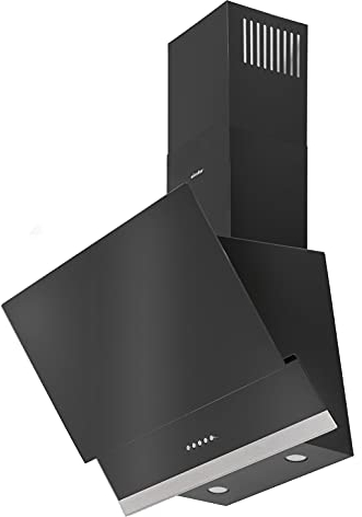 Simfer Dunstabzugshaube Glas CH 5658 | 60 cm | 650 m³ /h | 3 Stufen | Druckknöpfe | Wandhaube | Kaminhaube | Schräghaube | Alu-Filter | 2x LED | Teleskopkamin Schwarz