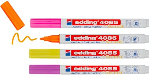 Edding 4085 - Blister con 4 Marcadores de Tiza - Punta Redonda,1-2mm - Colores Neon