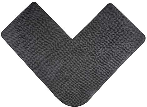 fluffy® Badteppich für Eckduschen aus Chenille mit Rutschfester Unterseite (L-Form | Innenmaße 50 x 50 cm, Anthrazit)