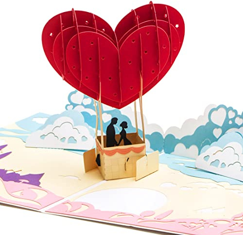 Ribbli Handgefertigte 3D-Pop-Up-Karte, Herzballon, Geburtstagskarte, Jahrestagskarte, Valentinstagskarte, romantische Karte, für Sie, Ihn, Paar, Ehefrau, Ehemann, Freundin, Freund, mit Umschlag
