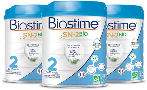 Biostime SN-2 Bio Plus - Lot de 3 Laits infantiles Bio 2ème âge en poudre de 6 à 12 mois (800g) DERNIERS LOTS DISPONIBLES (Date limite d'utilisation optimale au 08/10/2026)