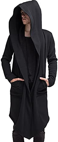 Herr Hooded Poncho Cape Cloak Long Cardigan Open Front Draped Lightweight Shawl Windbreaker Fritidsrockar Jackor,Black,3XL