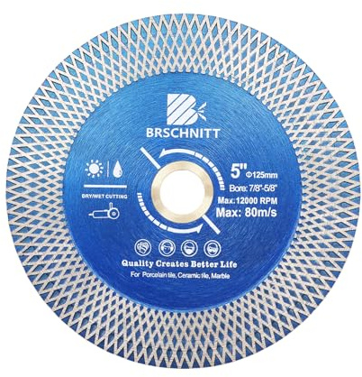 Diamant Trennscheibe Fliesenscheibe 125mm - BRSCHNITT Turbo Mesh Diamantklinge mit X Felgensegment für Hart Keramik Porzellan Fliesen Granit.…