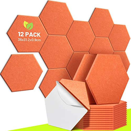 CAHAYA 12 Paquetes De Paneles Acústicos Autoadhesivos De 36 * 31,2 Cm Con 9 Mm De Grosor Panel De Aislamiento Acústico Que Absorbe El Ruido Para La Puerta De La Oficina, Naranja CY0314-5