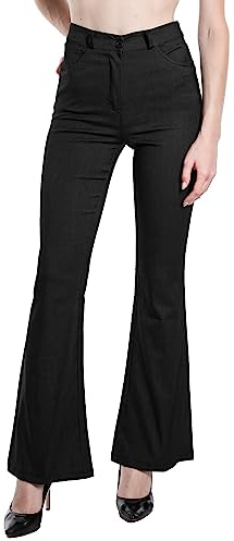 Laphilo 3050 Femme Jean Évasé Effet Stretch Taille Haute Skinny Push Up Paw Elephant Bell Denim Pantalon Slim Fit, Noir, L