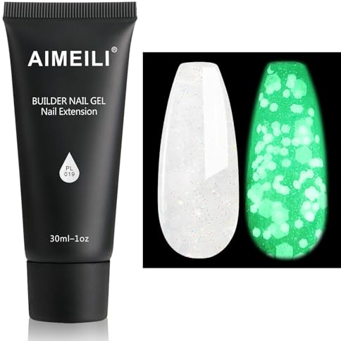 AIMEILI 30ml Nagelverlängerung Gel Translucenter Glitzer Glow in the Dark Weiß Glitzer Nagelverlängerung Gel 019