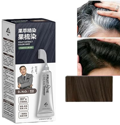 Xusheng Crema Colorante Frutta Nera, Tintura Per Capelli Naturale Alla Frutta Per Copertura Dei Capelli Grigi, Tintura Per Capelli Neri Per Uomo Donna, Protezione Del Cuoio Capelluto (Marrone scuro)