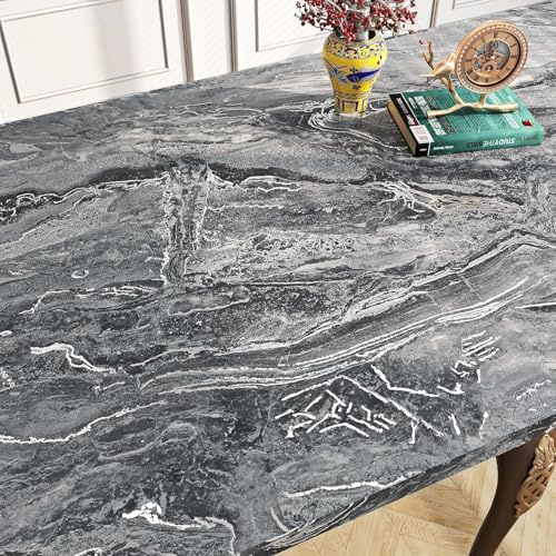 FunStick Papier Peint Adhesif Mural Marbre Noir Rouleau Adhesif Decoratif Revêtement pour Meubles Noir Argenté Papier Peint Autocollant pour Plan de Travail Cuisine Marbre Papiers Adhésif 30CMx5M