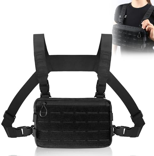 TOATELU Paquete táctico para el pecho, bolsa de arnés para hombre, para camping, viajes, senderismo, deportes al aire libre, ciclismo, entrenamiento, fitness, color negro