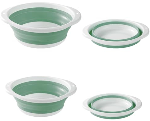 2 bacinelle pieghevoli per lavare le mani, lavabo, lavabo, portatile, per viaggi, campeggio, casa, cucina, risparmio di spazio (verde bianco)