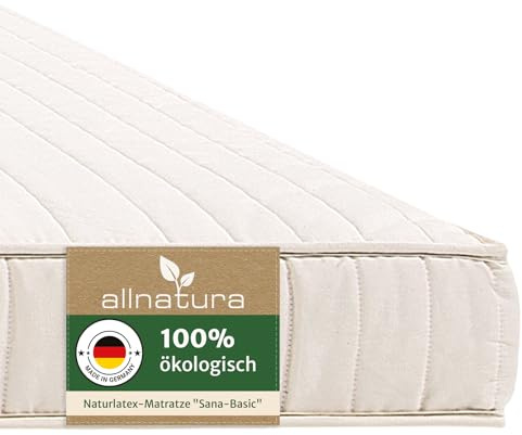 allnatura Naturlatex-Matratze - 90x200 cm, Firm (H4), Höhe: 14 cm - 5-Zonen-Stützsystem mit integrierter Schulterabsenkung - In Deutschland hergestellt mit 100% Naturkautschuk