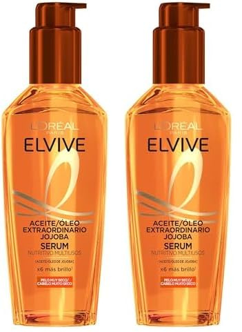 L'Oréal Paris Aceite Tratamiento Sublimador Para El Cabello, Para Todo Tipo de Pelos, Elvive Aceite Extraordinario de Jojoba, 100 ml (Paquete de 2)
